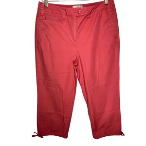 Talbots Capri Pants Women 8 Coral Cotton Mid Rise Cinched Ankle Tie Hem Coastal